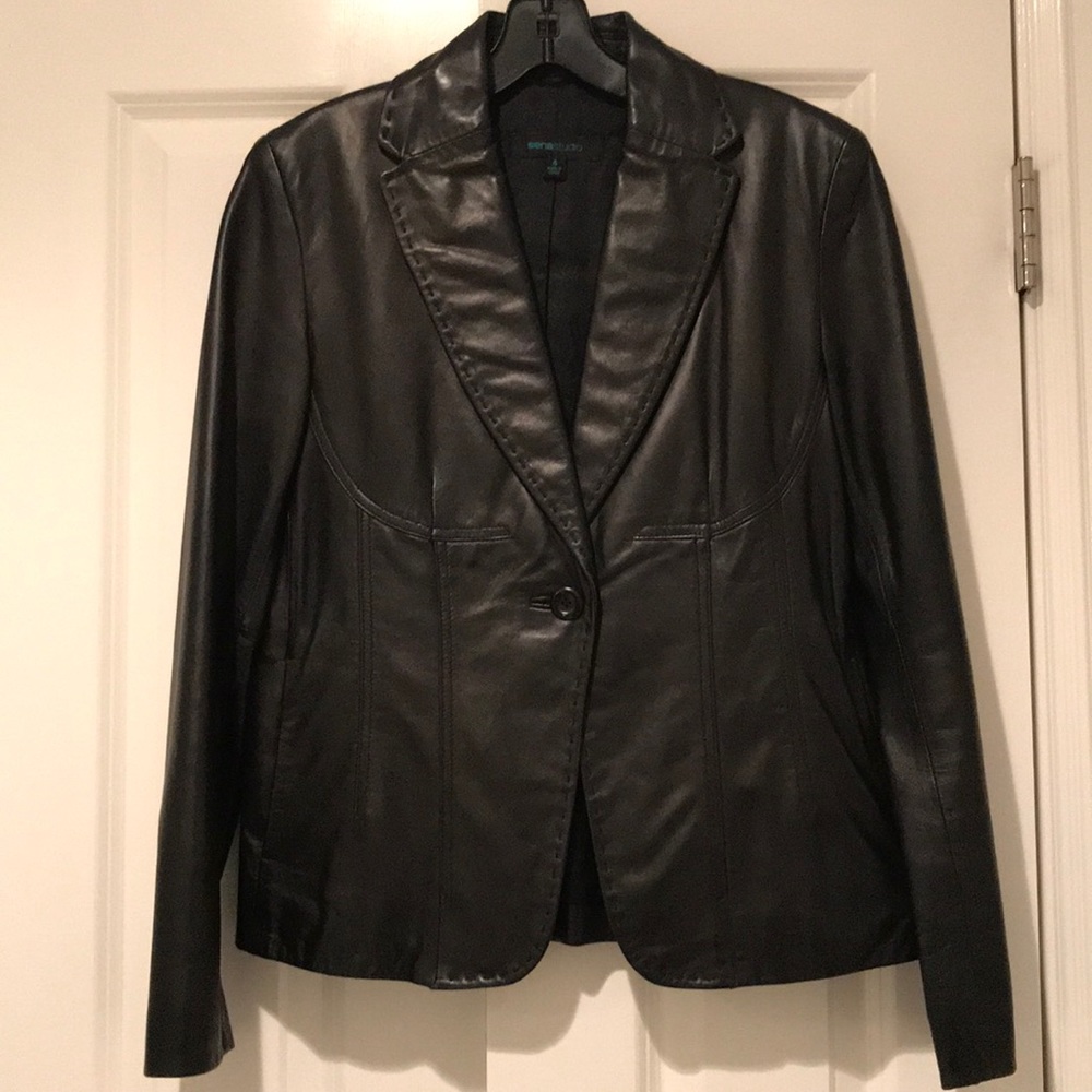Siena Studio Black Leather Blazer Jacket